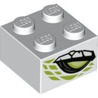Lego Brick 2 x 2 with Lime Eye on Both Sides, Dragon Scales Print / White