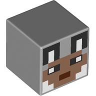 Lego Minifig Head Special, Cube with Pixelated Wolf Hero Face Print / Light Bluish Gray