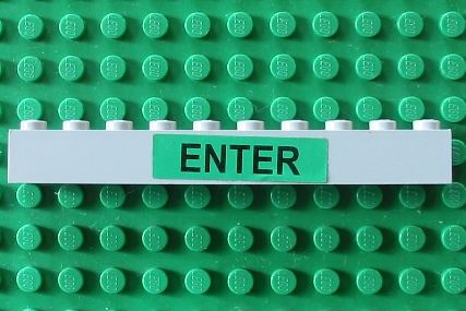 Lego Brick 1 x 10 with Black 'ENTER' on Green Background Pattern (Sticker) - Set 4556 / Light Gray