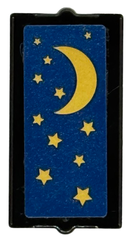 Lego Glass for Window 1 x 2 x 3 with Gold Stars and Crescent Moon on Dark Blue Background Pattern (Sticker) - Set 40701 / Black