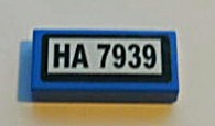 Lego Tile 1 x 2 with Black 'HA 7939' on White Background Pattern (Sticker) - Set 7939 / Blue