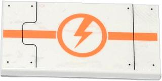 Lego Tile 2 x 4 with Black Lines, Rivets, Orange Stripe and Lightning Bolt in Circle Pattern (Sticker) - Set 70707