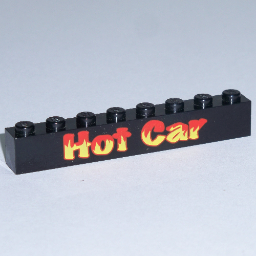 Lego Brick 1 x 8 with 'Hot Car' Print / Black