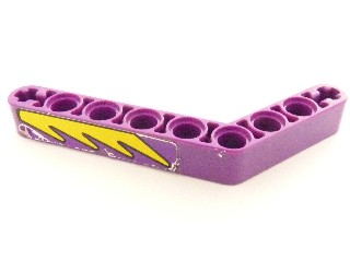 Lego Technic, Liftarm, Modified Bent Thick 1 x 9 (6 - 4) with Yellow Flames Pattern Model Left Side (Sticker) - Set 8269 / Purple
