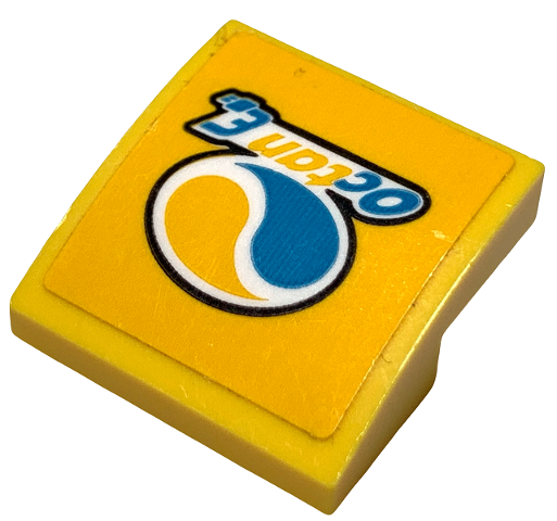 Lego Slope, Curved 2 x 2 x 2/3 with Octan Logo and 'Octan E' Pattern (Sticker) - Sets 60291 / 60292 / Yellow