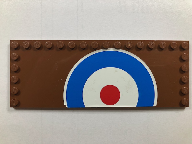 Lego Tile, Modified 6 x 16 with Studs on Edges with White and Blue Semicircles and Red Circle (British Roundel) Pattern Model Left Side (Sticker) - Set 3451