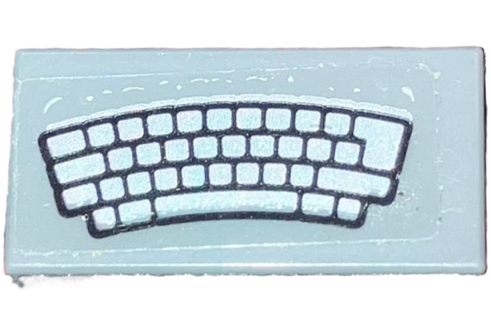 Lego Tile 1 x 2 with Silver Curved Keyboard with Black Outline Pattern (Sticker) - Set 76192 / Dark Bluish Gray