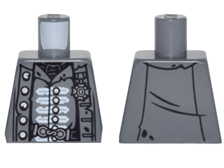 Lego Torso PotC Naval Officer Uniform Tattered with Silver Buttons and White Trim, Belt Buckle, Service Medal Pattern / Dark Bluish Gray