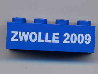 Lego Brick 2 x 4 with Zwolle 2009 Pattern / Blue