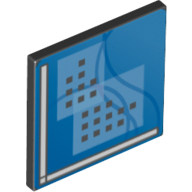 Lego Road Sign Clip-on 2 x 2 Square [Thick Open O Clip] with Curved Blue Lines and Small Black Squares Print