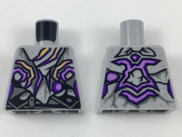 Lego Torso Female, Tattered Vest and Bandana, Purple and Yellow Streaks Pattern / Light Bluish Gray