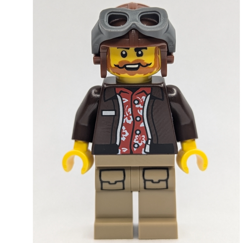 Lego Aviator, Captain Nautilus, Dark Brown Torso, Dark Tan Legs, Reddish Brown Hat with Goggles