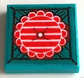 Lego Tile 2 x 2 with Cushion with Red and White Stripes, Rounded Edges and Button, Dark Red Creases Pattern (Sticker) - Set 41753