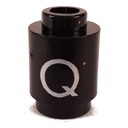Lego Brick Round 1 x 1 with Letter 'Q' Print / Black