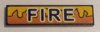 Lego Tile 1 x 4 with Black 'FIRE' and Orange and Yellow Flames Pattern (Sticker) - Set 8253 / Black