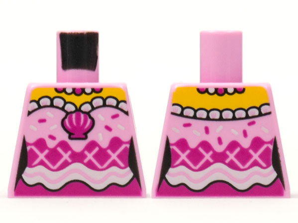 Lego Torso Female Yellow Shoulders, Pearl Necklace, Magenta Shell and White Sprinkles and Trim Pattern / Bright Pink