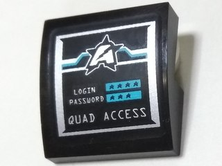 Lego Slope, Curved 2 x 2 x 2/3 with Silver Ultra Agents Logo and 'QUAD ACCESS' Pattern (Sticker) - Set 70165 / Black
