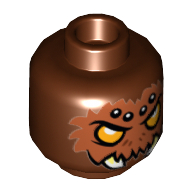 Lego Minifig Head Sparratus, Orange Eyes, Brown Fur, White Spots and Fangs Print [Hollow Stud]