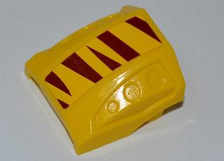 Lego Slope, Curved 2 x 2 with Debossed Side Ports with Dark Red Tiger Stripes Pattern (Sticker) - Set 5887 / Yellow