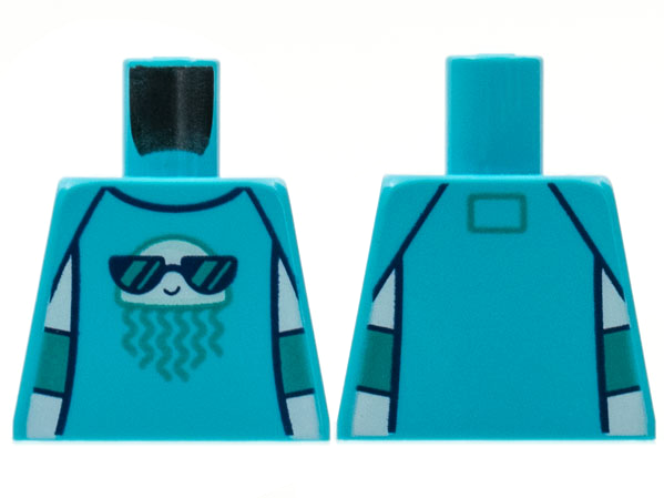 Lego Torso White Jellyfish with Dark Turquoise Tentacles, Black Sunglasses Pattern / Medium Azure