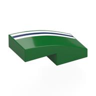 Lego Brick Curved 2 x 1 No Studs with White/Dark Blue/White Stripes Print / Green