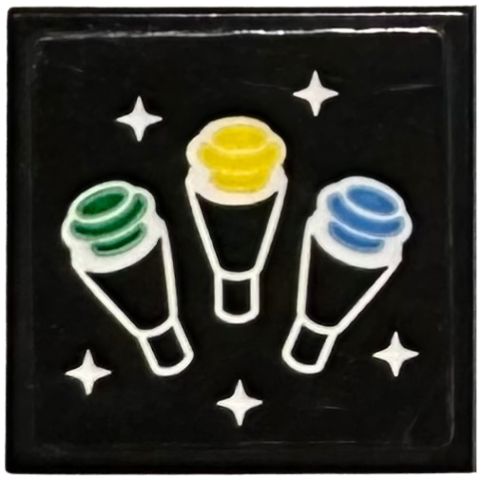 Lego Tile 2 x 2 with 3 Green, Yellow and Blue Ice Cream Cones and White Sparkles Pattern (Sticker) - Set 31131