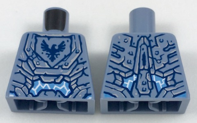 Lego Torso Nexo Knights Armor Stone with Dark Blue Falcon in Pentagonal Shield and White Lightning Pattern / Sand Blue