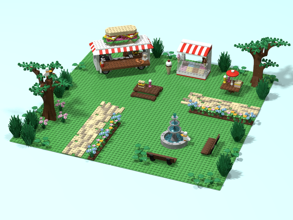 Lego Park with food cart and ice cream stand