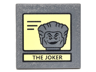 Lego Road Sign 2 x 2 Square with Clip with Black Lines, 'THE JOKER', and Portrait on Bright Light Yellow Background Pattern (Sticker) - Set 10937
