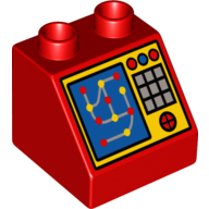 Lego Duplo Brick 2 x 2 Slope 45 with Medical Console Diagnostic or Locator Print / Red