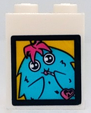Lego Brick 1 x 2 x 2 with Inside Stud Holder with Medium Azure Monster with Dark Pink Hair, Heart and Black Border Pattern (Sticker) - Set 41429