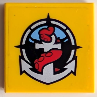 Lego Tile 2 x 2 with Deep Sea Logo with Silver Anchor and Red Tentacle Pattern (Sticker) - Set 60096