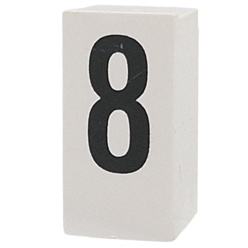 Lego Tile Special 1 x 2 x 5/6 with Stud Hole in End with '8' Print / White