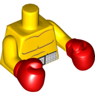 Lego Torso Bare Chest with Body Lines, and White Boxing Belt Print, Yellow Arms, Red Boxing Gloves / Yellow
