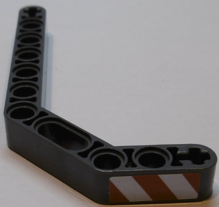 Lego Technic, Liftarm, Modified Bent Thick 1 x 11.5 Double with Red and White Danger Stripes Pattern Model Left Side (Sticker) - Set 42055