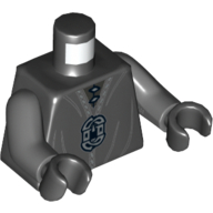 Lego Torso Robe with Silver Clasp Print, Dark Bluish Gray Arms, Black Hands / Black