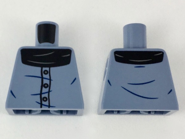 Lego Torso Shirt with Black Top, Three Buttons, and Wrinkles Pattern / Sand Blue