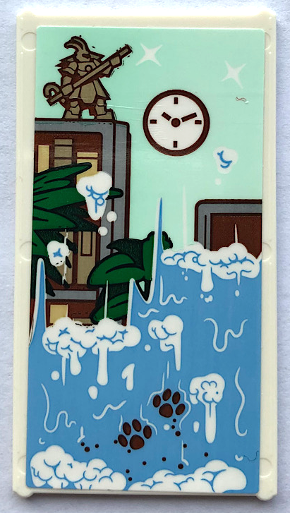 Lego Glass for Window 1 x 4 x 6 with Clock, Statue, Plant Leaves, Waterfall and Paw Prints Pattern (Sticker) - Set 80108