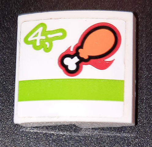 Lego Slope, Curved 2 x 2 x 2/3 with Drumstick, Lime Stripe and Number 4 Pattern (Sticker) - Set 60110
