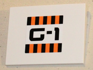 Lego Slope 10 6 x 8 with Orange and Black Stripes and 'G-1' Pattern (Sticker) - Set 5985