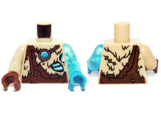 Lego Torso Fur with Ragged Brown Top and Blue Chi Pattern / Trans-Light Blue Arm Left / Tan Arm Right / Dark Azure Hand Left / Reddish Brown Hand Right
