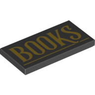 Lego Tile 2 x 4 with 'BOOKS' Print / Black