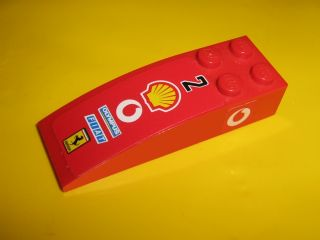 Lego Slope, Curved 6 x 2 with Number 2, Shell, Vodafone, Olympus, Fiat, and Ferrari Logos on Top, Vodafone Logo on Both Sides Pattern (Stickers) - Sets 8362 / 8375 / 8654 / Red