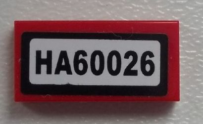 Lego Tile 1 x 2 with 'HA60026' Pattern (Sticker) - Set 60026