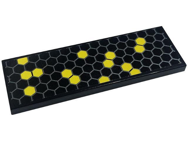 Lego Tile 2 x 6 with Honeycomb with 14 Yellow Hexagons Pattern (Sticker) - Set 76904 / Black