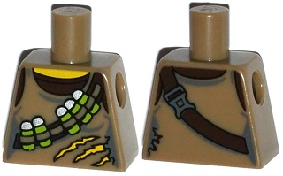 Lego Torso Torn Tank Top with Ammunition Belt over Dark Brown Shirt Pattern / Dark Tan
