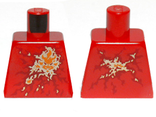 Lego Torso with Ninjago Fire Lion Head Symbol on Dark Red, Gold and Orange Flames Energy Pattern / Red