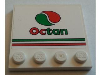 Lego Tile, Modified 4 x 4 with Studs on Edge with Red and Green Stripes and Octan Logo Pattern (Sticker) - Set 7747
