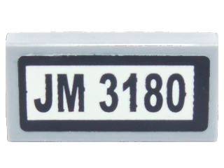 Lego Tile 1 x 2 with Black 'JM 3180' Pattern on White Background (Sticker) - Set 3180 / Light Bluish Gray