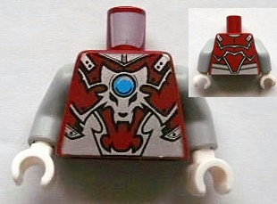 Lego Torso Armor Vest with Silver Wolf Head and Dark Azure Round Jewel (Chi) Pattern / Light Bluish Gray Arms / White Hands